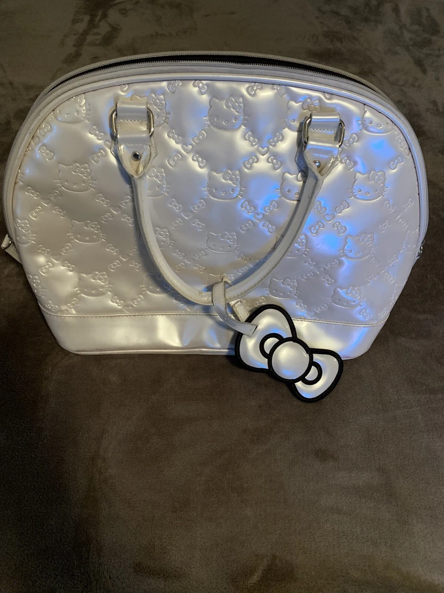 Loungefly Hello Kitty Bag Bowler Embossed Pearl White Large Logo Sanrio  Purse