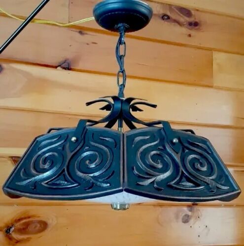 Vintage/Antique 1960's Gothic Mission Tudor Arts Crafts Chandelier Light Fixture - Picture 9 of 11