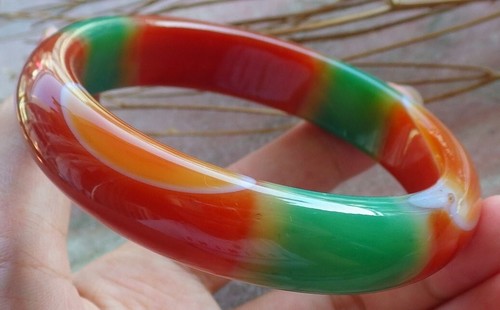 Icy Green Red Agate JADE Round Circle Bangle Bracelet 62mm 399160 - Picture 2 of 8