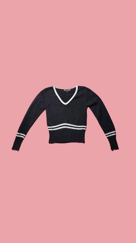 1990s BETSEY JOHNSON Black & White Knit STRIPED Pullover Sweater. Small-Medium - Picture 2 of 11