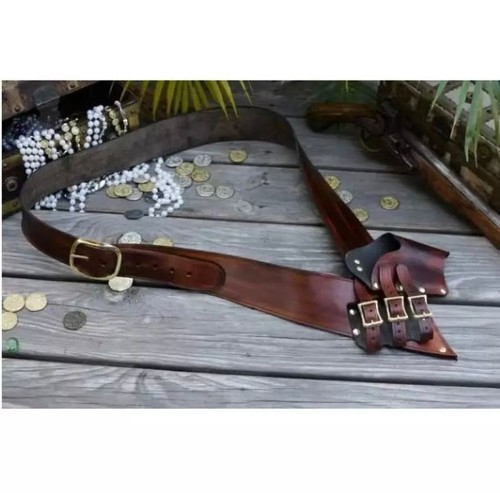 Musketeer Pirate Flintlock Sword Baldric Leather Holster Belt Larp COS Christmas - Picture 6 of 8