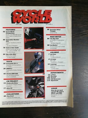 Cycle World Magazine April 1990 Kawasaki ZX-11 - BMW K1 - Honda