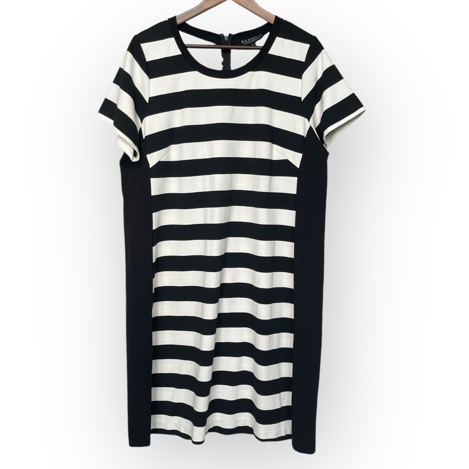 ELOQUII Minimalist Shift Dress Women Size 20 Black White Striped Zip Back