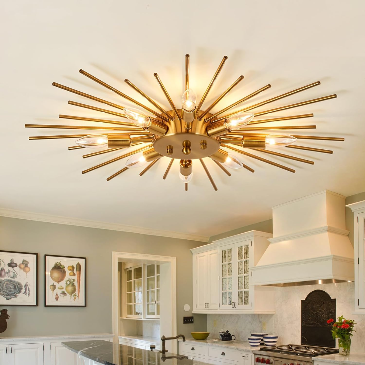 GOLD  BREAST  PENDANT値下げしました Modern 8-Light Semi Flush Mount Gold Ceiling Chandelier for Home