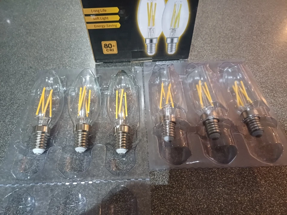 6 X 6W E14 LED Filament Bulb Candle SES Light Lamp C35. 2700k Warm White 600lm. - Image 2 of 4