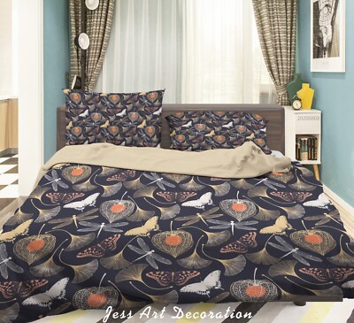 3D Butterfly Dragonfly Leaves Quilt Cover Set Duvet Cover Bedding Pillowcases