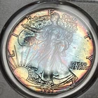 1987 American Silver Eagle PCGS MS66 Rainbow Toned Terminal Color Key Date Coin