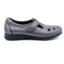 NO INSOLES Womens 10 N Narrow SAS Roamer Pewter Gray Leather T Strap Loafers