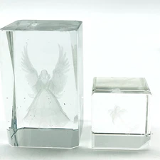 Laser Cut 3D Crystal Paperweights Angel and Palm Tree Heavy Cubes Classic