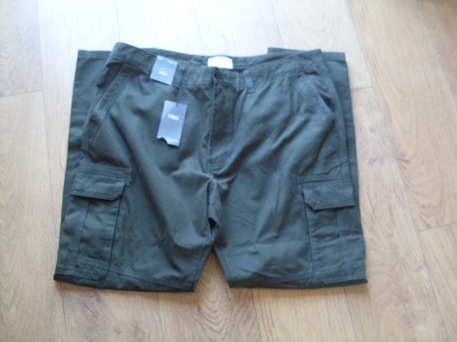 M & S MENS PURE COTTON STURDY CARGO TROUSERS - KHAKI - W44 L31 - BNWT