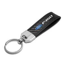 Black Leather & Carbon Fiber Key Chain Black Stitching - Ford F-150