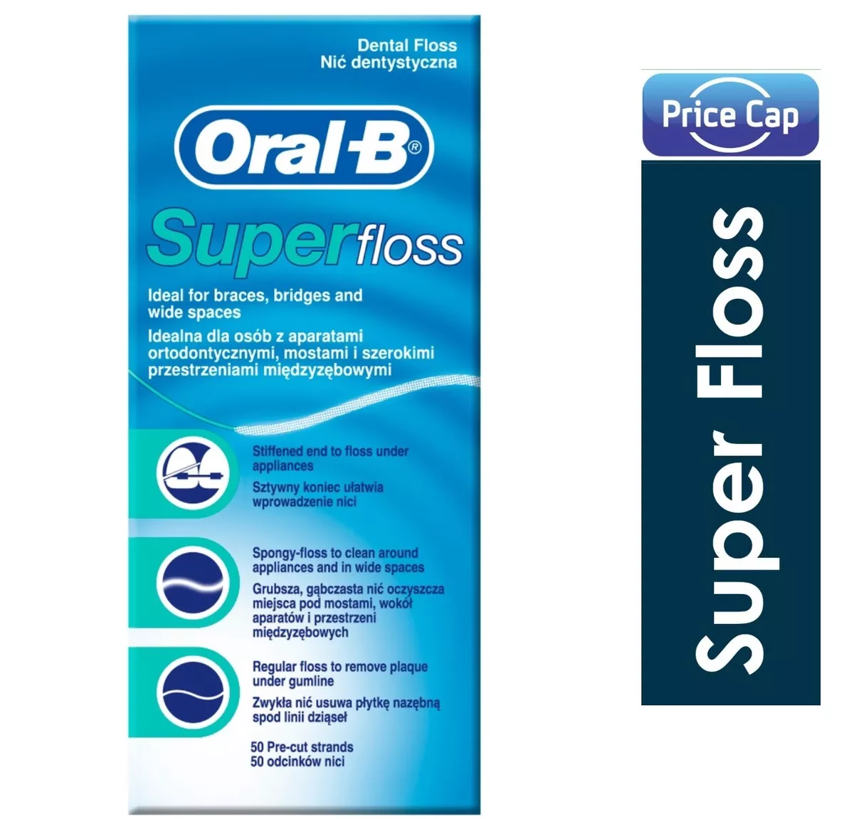 Oral-B Super Floss Pre-Cut Strands, Dental Floss for Bridges, Braces and  Wide Spaces, 50 Strands