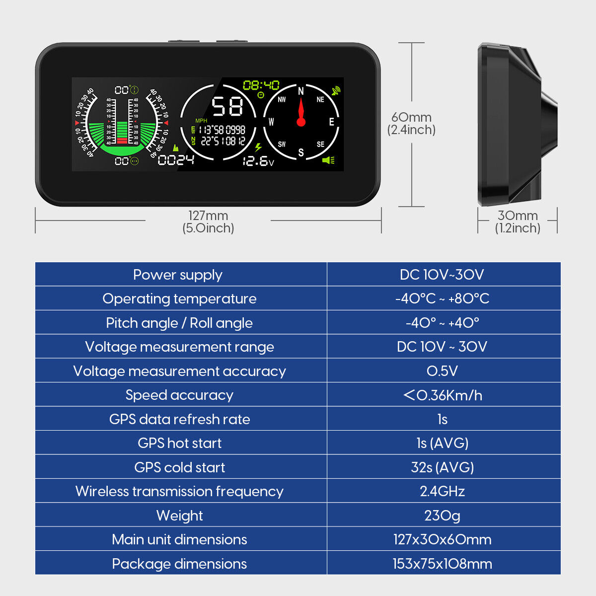 KFZ Auto GPS Digital Neigungsmesser Kompass Offroad Tachometer  Neigungsanzeiger