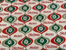 VTG SASHEEN MERRY CHRISTMAS WRAPPING PAPER GIFT WRAP 24” X 28” 1950 ORNAMENTS