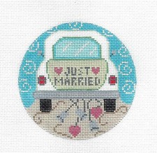 WEDDING  JUST MARRIED CAR 18 mesh 4" Needlepoint Canvas by CH Designs  Danji