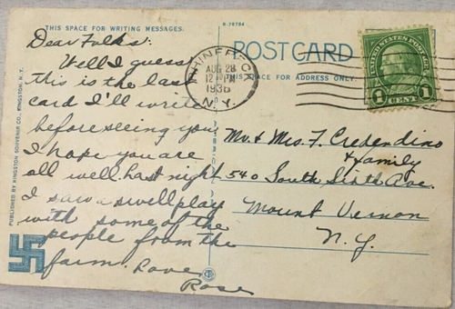 Post Card 1930 N.Y. RHINEBECK THE EAST, RHINEBECK NY" collectible - Picture 3 of 3