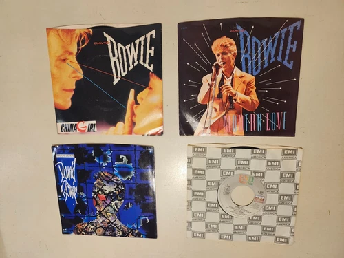 4 David Bowie 45s With Vintage Picture Sleeves Blue Vinyl China Girl Modern Love