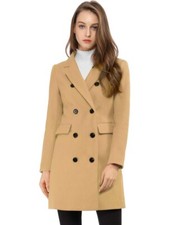 Allegra K Womens Elegant Notched Lapel Double Breasted Trench Coat Khaki Size S