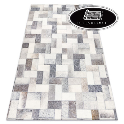 MODERNE TEPPICHE 'PATCHWORK' 21723 Rindsleder, Bretter, Naturmotiv grau beige