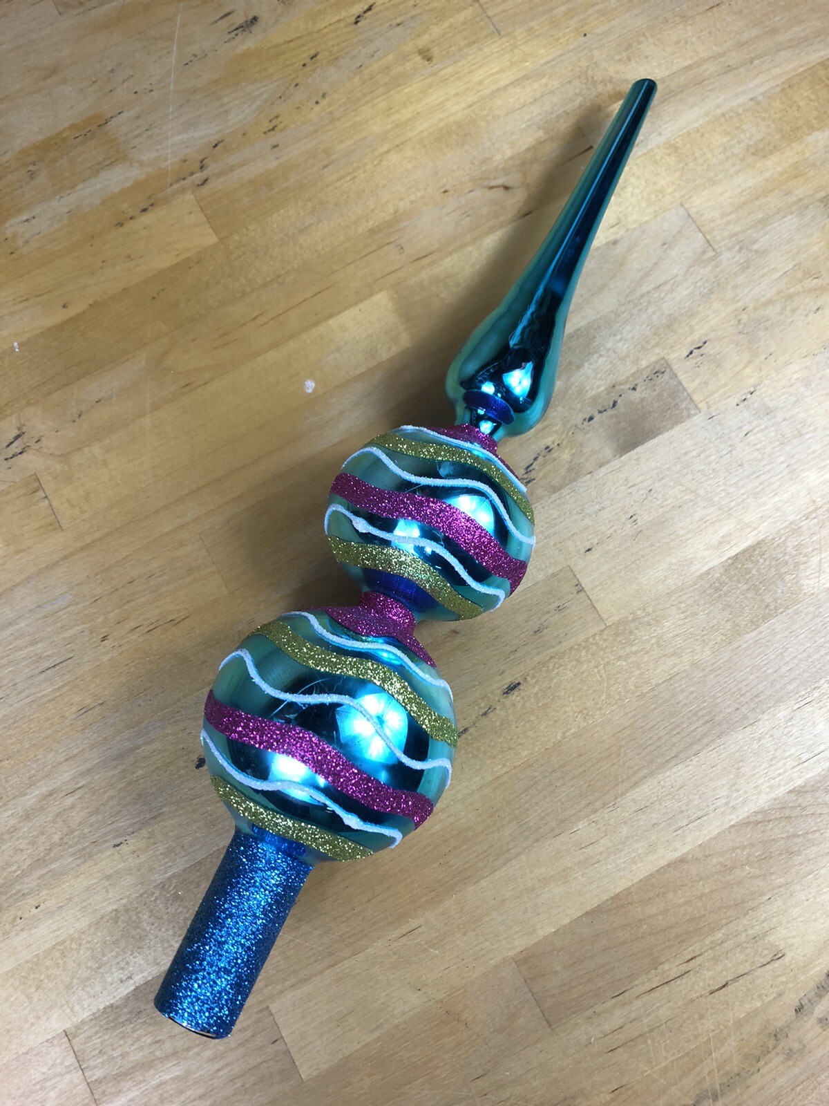 Vintage? Blown Glass Christmas Holiday Tree Topper Glitter Shiny