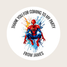 Personalised Round Birthday Party Sweet Bag Stickers Kids Spiderman Design 001