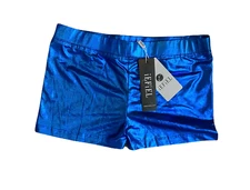 iEFiEL girls metallic blue dance cheer hot shorts 10 NWT