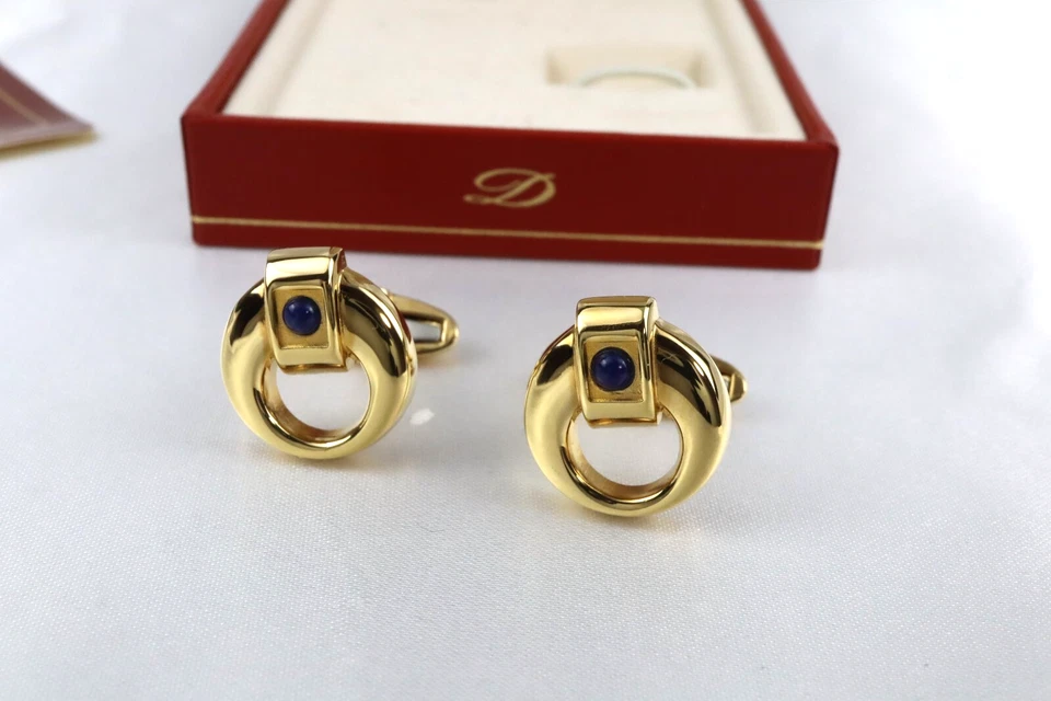 S.T. Gemelos Dupont Metal Tono Dorado con Piedra Azul Hechos en Francia con Caja y Certificado de Autenticidad Foto 3 de 4