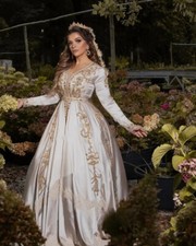 Moroccan Kaftan Muslim Evening Dresses A-line Long Sleeves Appliques Caftan Gown