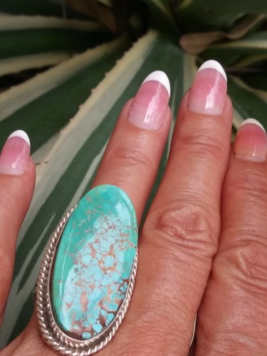Size 8.5 Royston Turquoise & Sterling Silver Navajo Signed Ring By T.JON - Picture 2 of 12