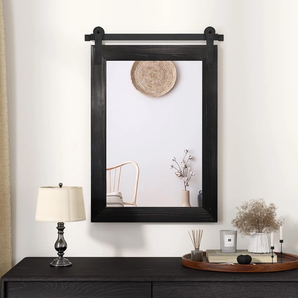 Farmhouse Barn Door Mirror - 21 X 30 Rustic Wood Framed Wall Mirror for Bathroom - Image 2 of 4