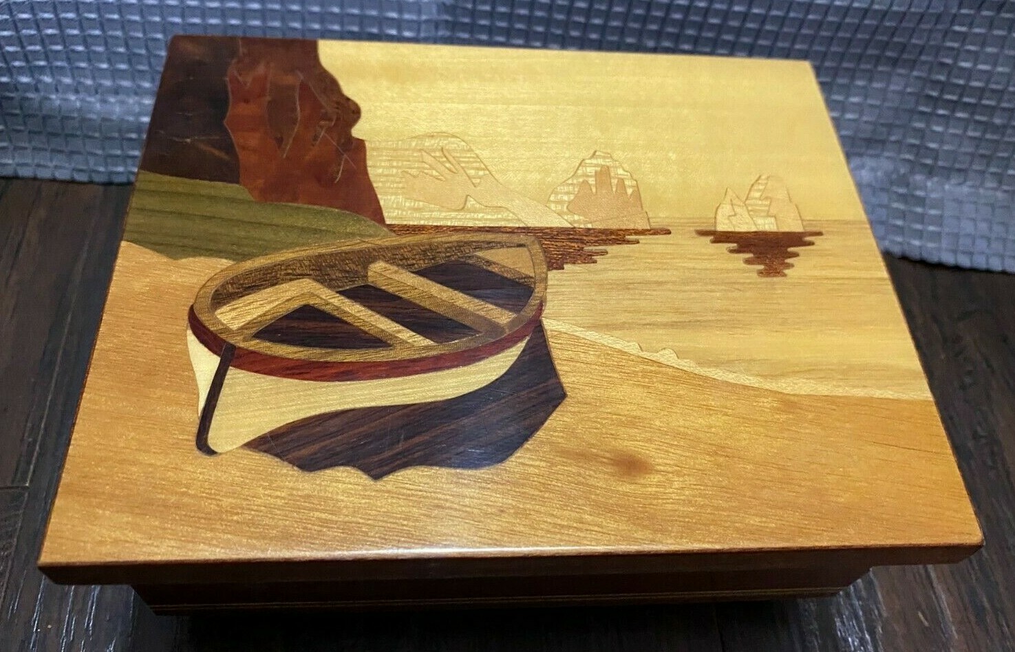 Wooden Jewelry Box Keepsake Trinket Storage Boat Case Beach Themed-image