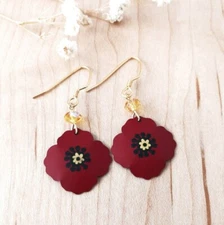 Lemon Tree Earrings Red Poppy Flower Lightweight Cute Unique Gift Handmade