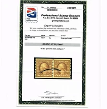 EXCEPTIONAL GENUINE SCOTT #495 USED COIL PAIR PSE CERT GRADED VF 80  #9466