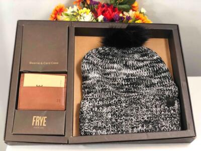 FRYE GIFT SET New Frye Genuine Leather Card Wallet & Beanie Brown & White  main image 2