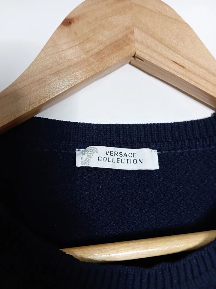 Versace Collection Knit Men S Small Brown Navy Blue Colour Block Jumper Pullover - Image 3 of 4