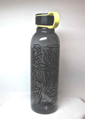 New STARBUCKS WATER BOTTLE Black Print 25 fl. oz. Attached Lid Cold Liquids  Only | eBay