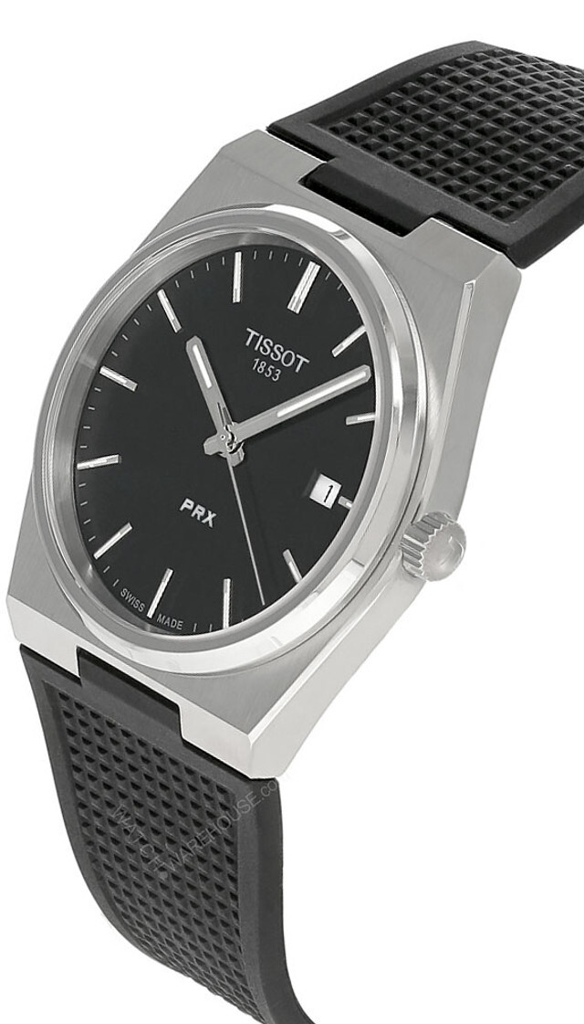 Tissot ティソ PRX T137.410 用 替え ラバー ラグ12mm Tissot PRX Quartz Black Dial Rubber Strap Men's Watch T137