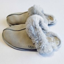 UGG Australia Scuffette Slippers Womens 6 Gray Fur Lined Suede Slip On 5661