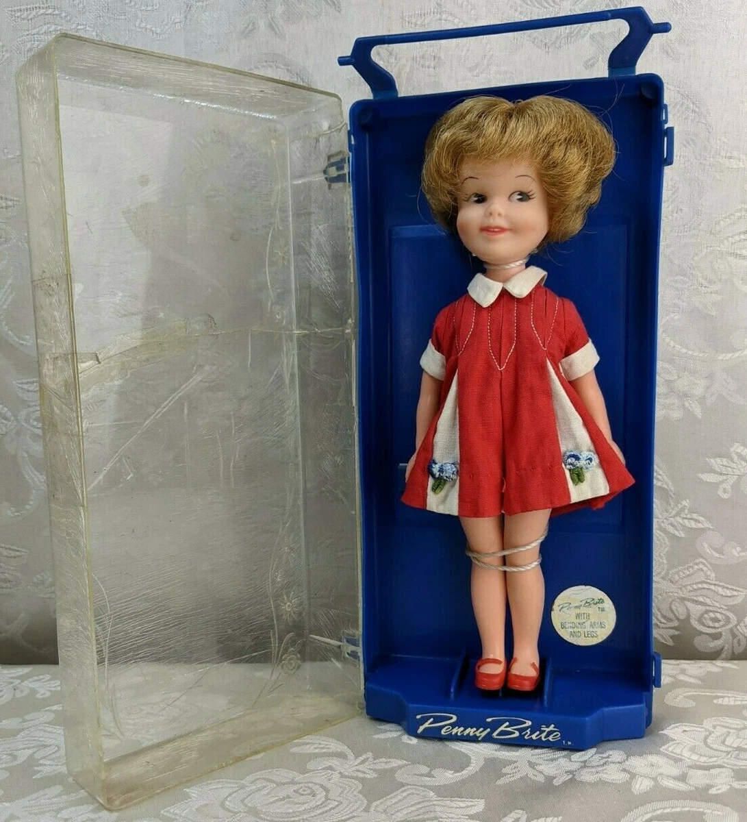 Vintage Penny Brite Doll in Box Dress Shoes Plastic Carrying Case