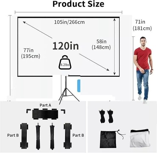 Towond Projector Screen with Stand - 150", 120", 100" Sizes Available INTL Ship - Zdjęcie 15 z 18