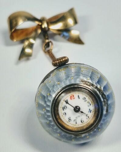 Orologio da taschino Vintage anni '40 Carl-Art Argento e Smalto Spilla Pendente Arco - Foto 1 di 12