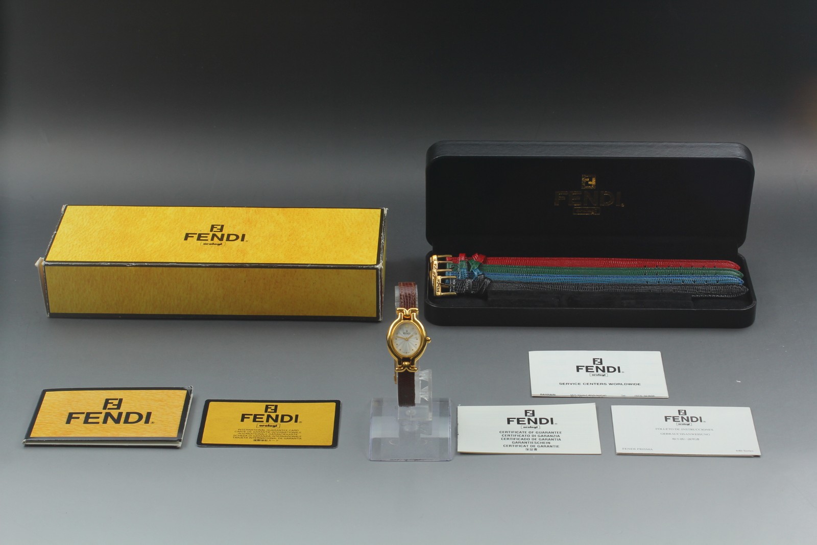 Full Set [MINT] FENDI 640L Change Belt 6 Colors Silver Dial Gold Qz Women Watch