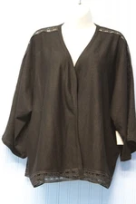 Rafaella black open 3/4 dolman slvs cardigan sweater with black lace trim 2X NWT