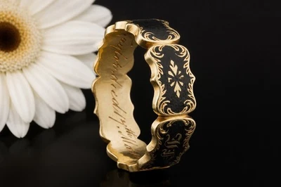 Antiker Trauerring John Taylor 1846 Ring Schwarz Gold in Gelbgold 750 Schmuck - Bild 1 von 4