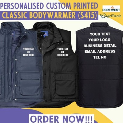 Portwest Classic Bodywarmer Personalised Workwear Printed Gilet Outdoor Gym Gift