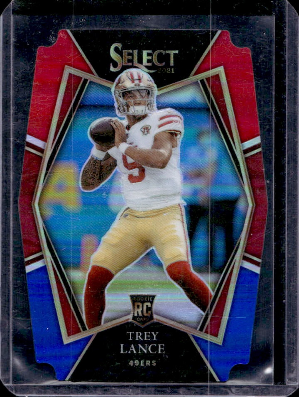 2021 Select Trey Lance RC Red and Blue Prizm Die Cut Premier Level #145 49ers