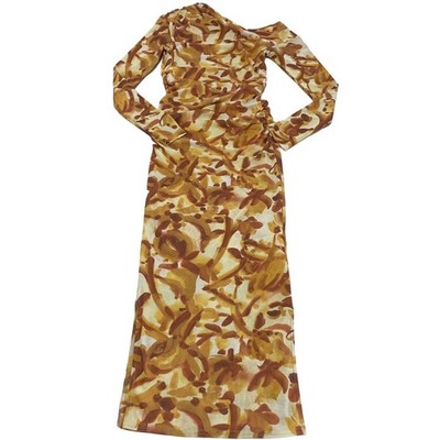 Nanushka Dress Womens X Small Yellow Jasno Floral Crepe Sheath Stretch 