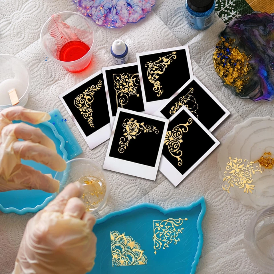 9件装1.6X1.6英寸图案贴纸边缘瓷砖贴纸自粘金棒 — 第 4/4 张图片