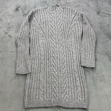 Express Women’s Small Gray Cable Knit Sweater Dress Tunic Mock Neck Ribbed