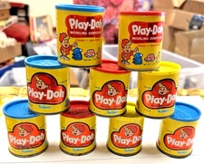 9 OLD VINTAGE EMPTY 1970'S PLAY-DOH 2 oz CANS GENERAL MILLS & KENNER TOY LOT